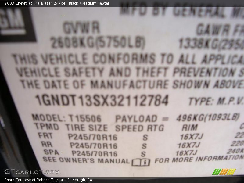 Black / Medium Pewter 2003 Chevrolet TrailBlazer LS 4x4