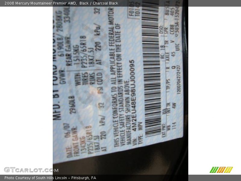 Black / Charcoal Black 2008 Mercury Mountaineer Premier AWD