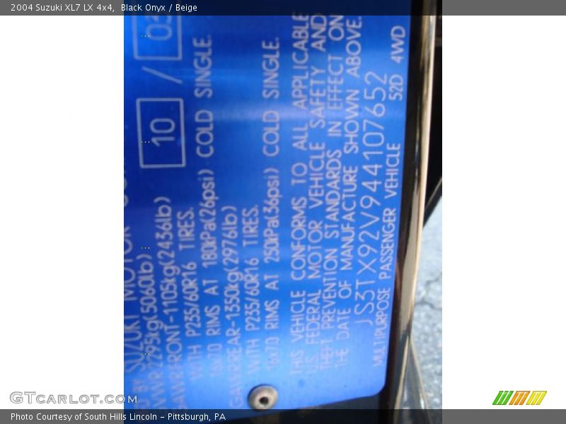 Black Onyx / Beige 2004 Suzuki XL7 LX 4x4