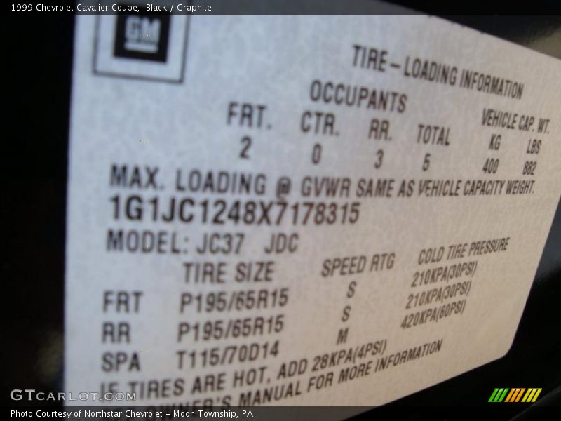 Black / Graphite 1999 Chevrolet Cavalier Coupe