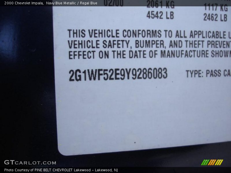 Navy Blue Metallic / Regal Blue 2000 Chevrolet Impala