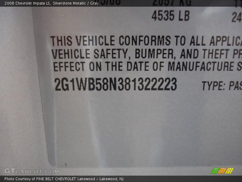 Silverstone Metallic / Gray 2008 Chevrolet Impala LS