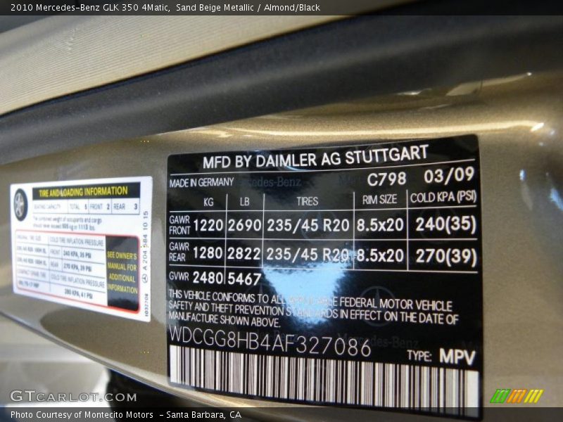 Sand Beige Metallic / Almond/Black 2010 Mercedes-Benz GLK 350 4Matic