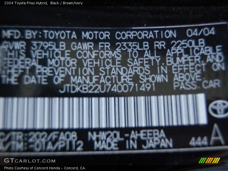 Black / Brown/Ivory 2004 Toyota Prius Hybrid
