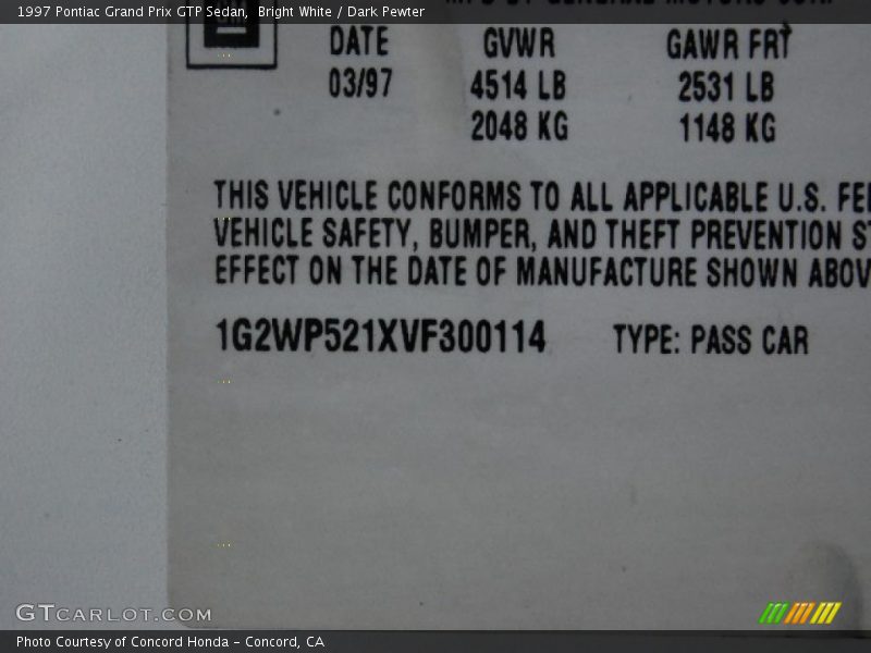 Bright White / Dark Pewter 1997 Pontiac Grand Prix GTP Sedan