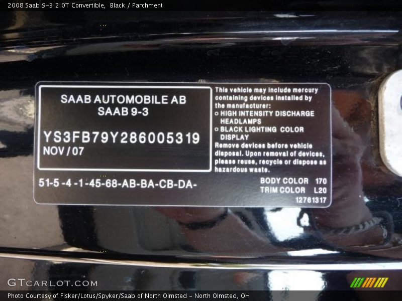 Black / Parchment 2008 Saab 9-3 2.0T Convertible