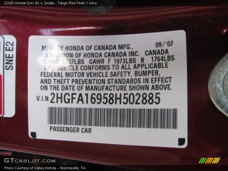 Tango Red Pearl / Ivory 2008 Honda Civic EX-L Sedan