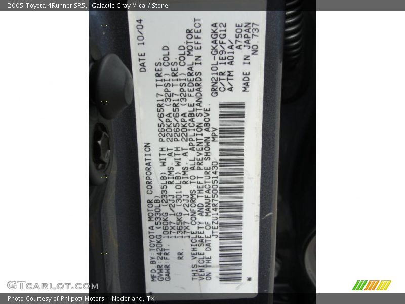 Galactic Gray Mica / Stone 2005 Toyota 4Runner SR5
