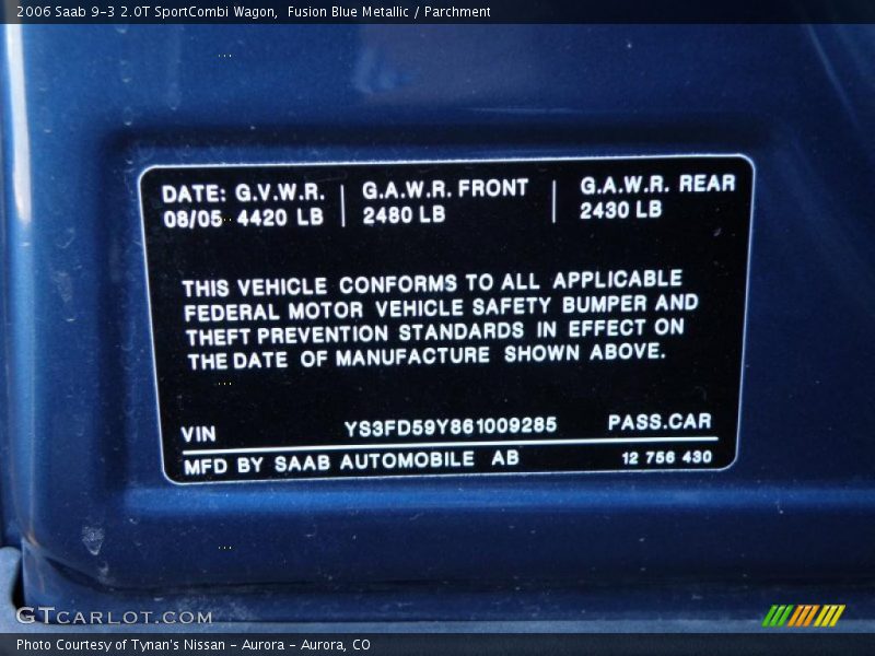 Fusion Blue Metallic / Parchment 2006 Saab 9-3 2.0T SportCombi Wagon