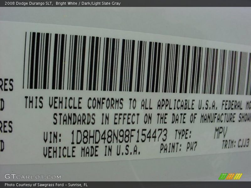 Bright White / Dark/Light Slate Gray 2008 Dodge Durango SLT