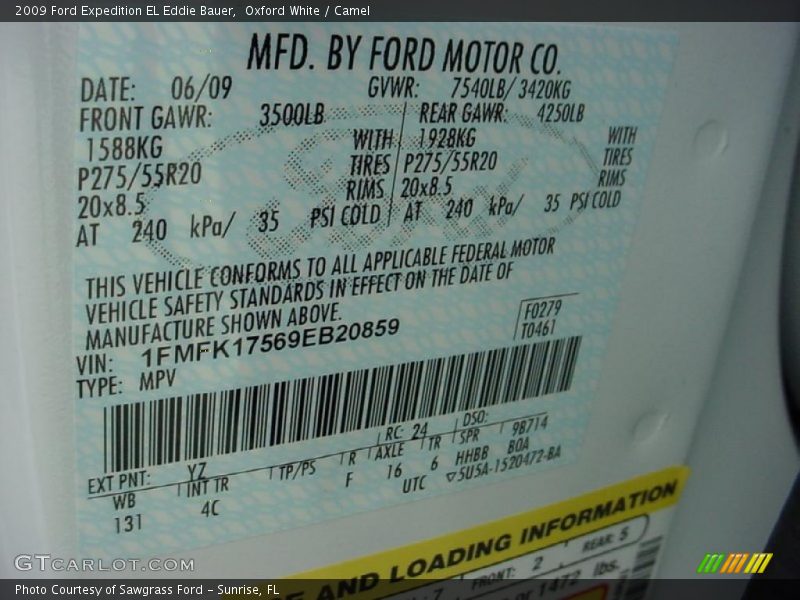 Oxford White / Camel 2009 Ford Expedition EL Eddie Bauer