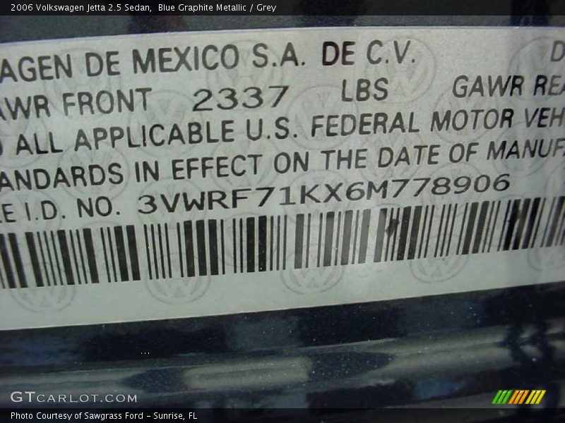 Blue Graphite Metallic / Grey 2006 Volkswagen Jetta 2.5 Sedan