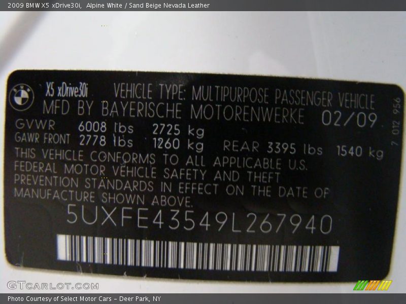 Alpine White / Sand Beige Nevada Leather 2009 BMW X5 xDrive30i
