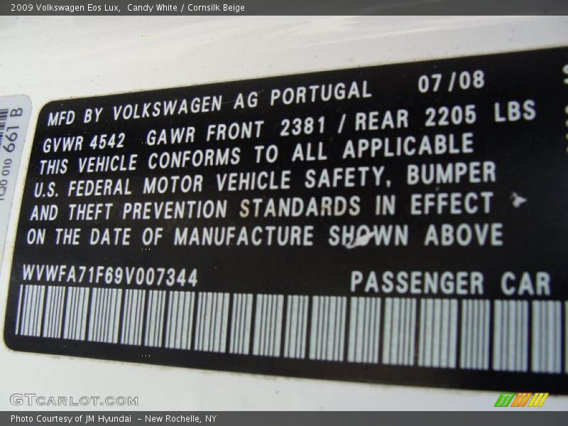 Candy White / Cornsilk Beige 2009 Volkswagen Eos Lux