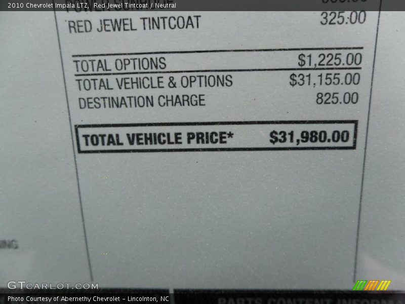Red Jewel Tintcoat / Neutral 2010 Chevrolet Impala LTZ