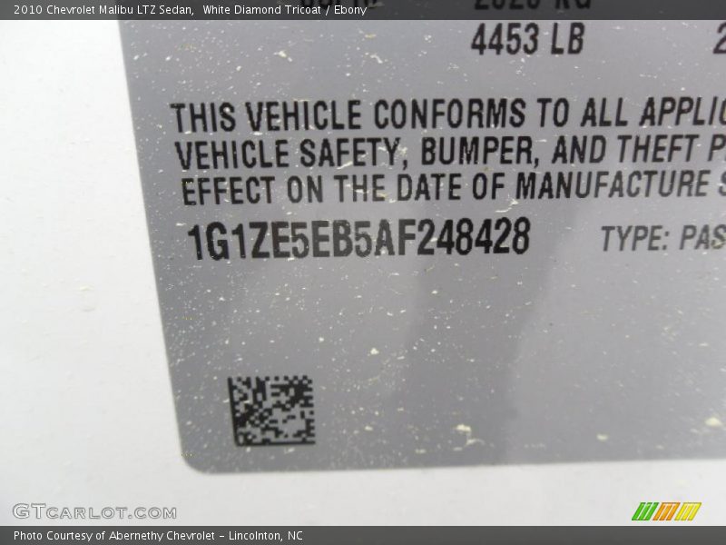 White Diamond Tricoat / Ebony 2010 Chevrolet Malibu LTZ Sedan