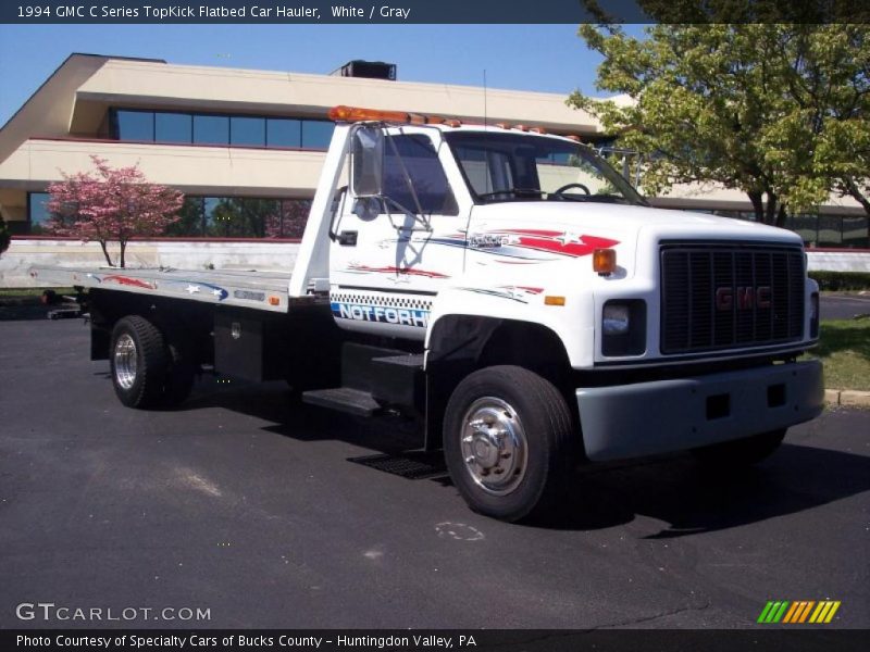 White / Gray 1994 GMC C Series TopKick Flatbed Car Hauler