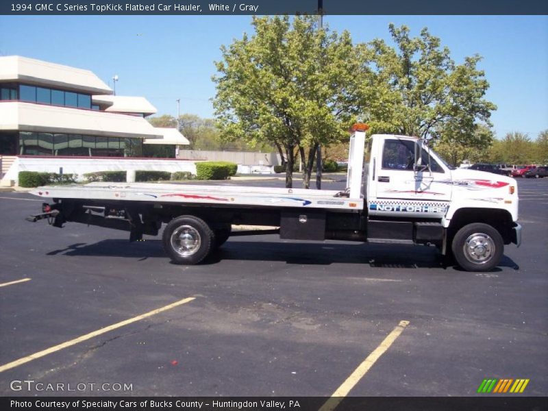 White / Gray 1994 GMC C Series TopKick Flatbed Car Hauler