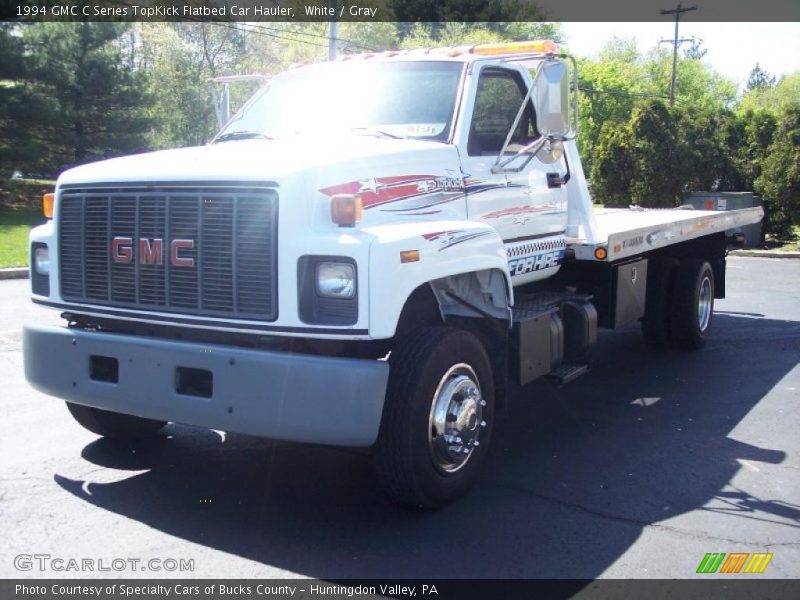 White / Gray 1994 GMC C Series TopKick Flatbed Car Hauler