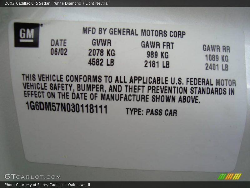 White Diamond / Light Neutral 2003 Cadillac CTS Sedan