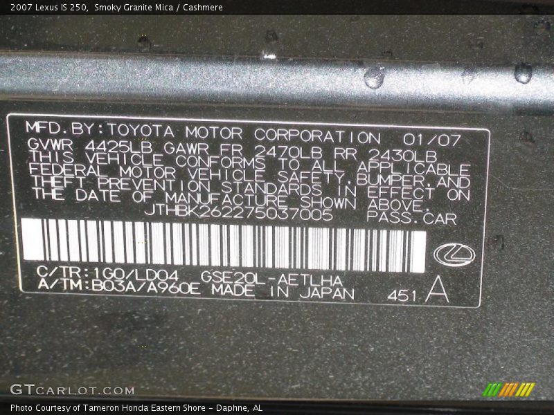Smoky Granite Mica / Cashmere 2007 Lexus IS 250