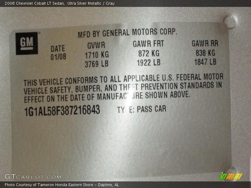Ultra Silver Metallic / Gray 2008 Chevrolet Cobalt LT Sedan