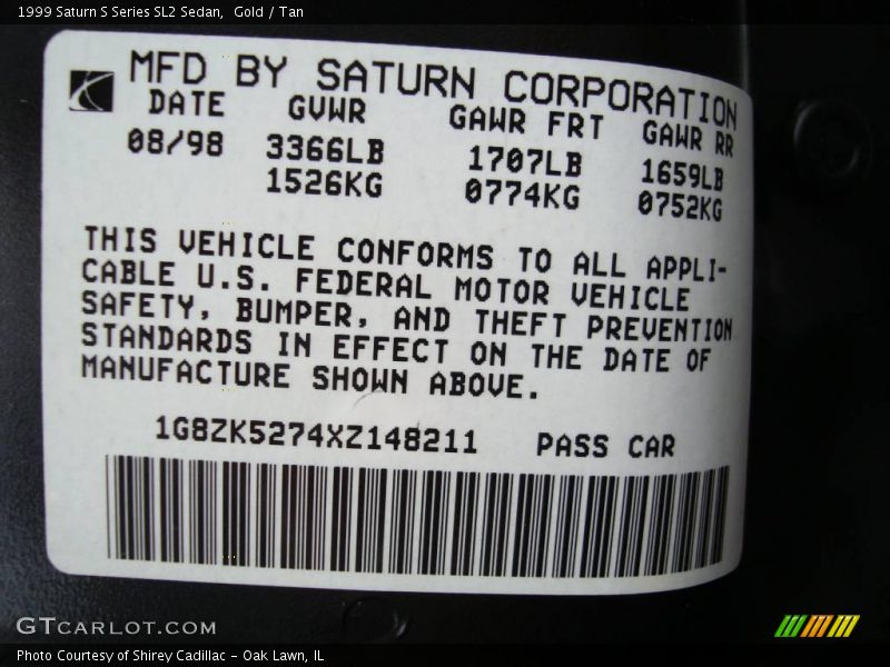Gold / Tan 1999 Saturn S Series SL2 Sedan