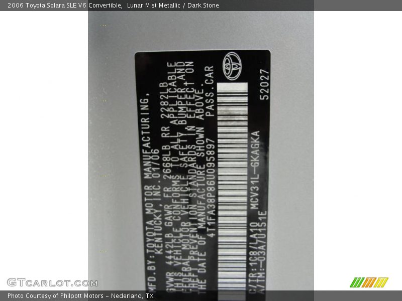 Lunar Mist Metallic / Dark Stone 2006 Toyota Solara SLE V6 Convertible