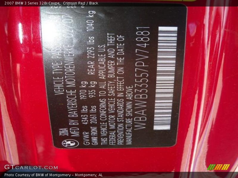 Crimson Red / Black 2007 BMW 3 Series 328i Coupe
