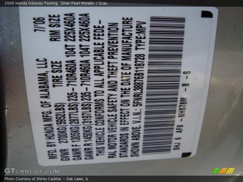 Silver Pearl Metallic / Gray 2006 Honda Odyssey Touring