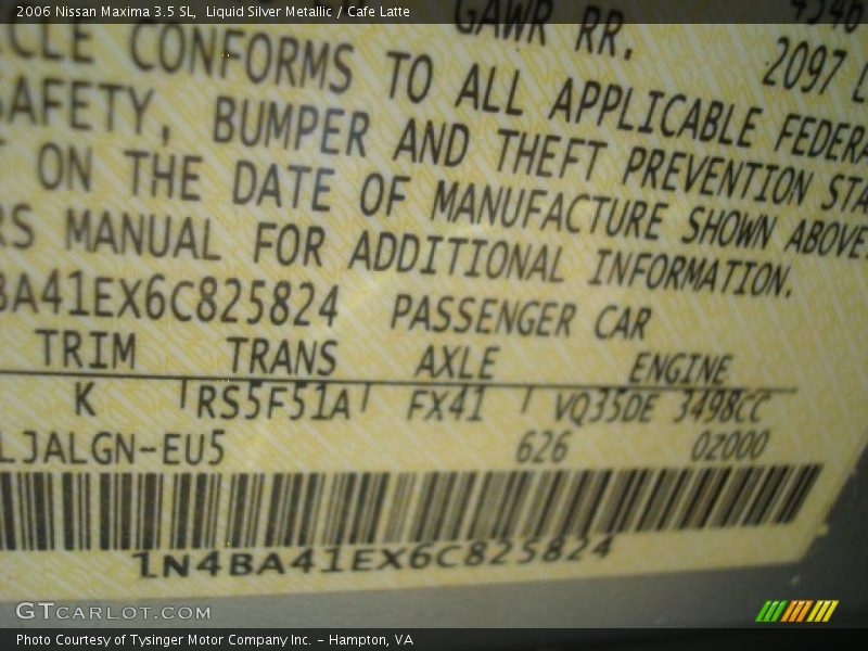 Liquid Silver Metallic / Cafe Latte 2006 Nissan Maxima 3.5 SL