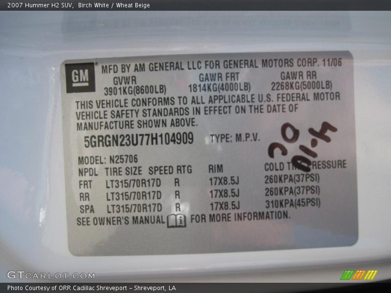 Birch White / Wheat Beige 2007 Hummer H2 SUV