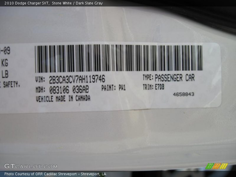 Stone White / Dark Slate Gray 2010 Dodge Charger SXT