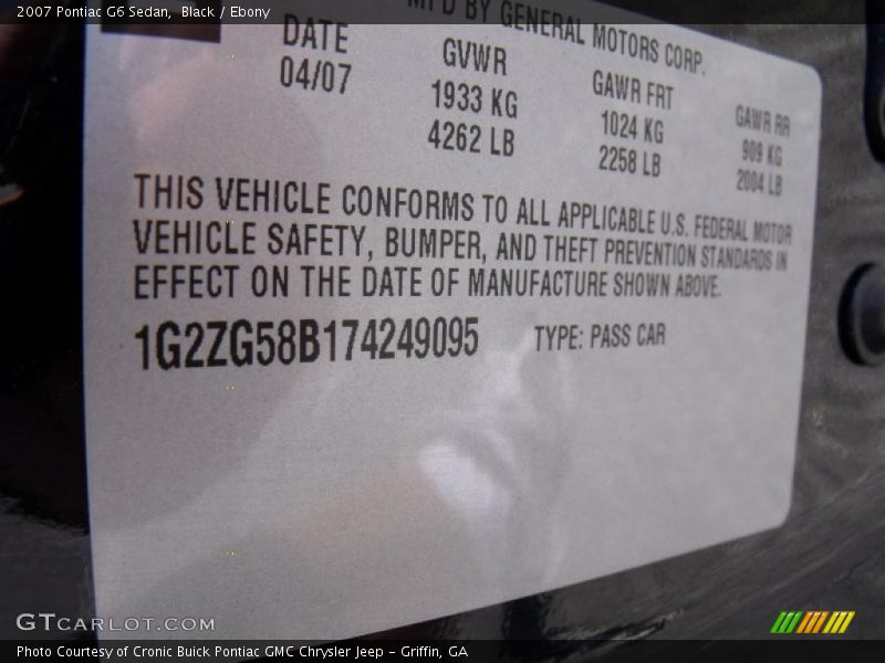 Black / Ebony 2007 Pontiac G6 Sedan