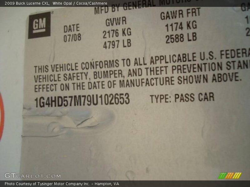 White Opal / Cocoa/Cashmere 2009 Buick Lucerne CXL
