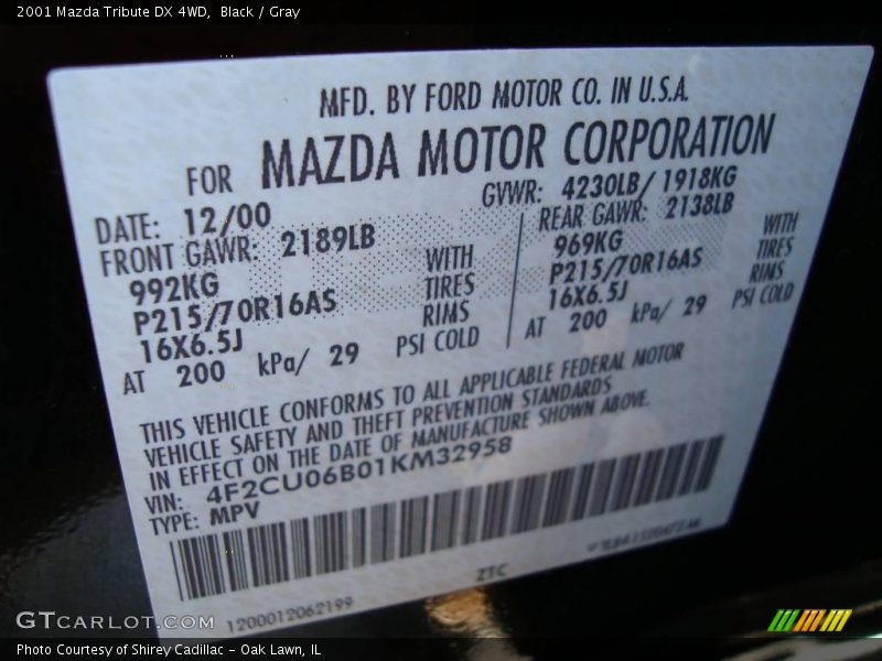 Black / Gray 2001 Mazda Tribute DX 4WD