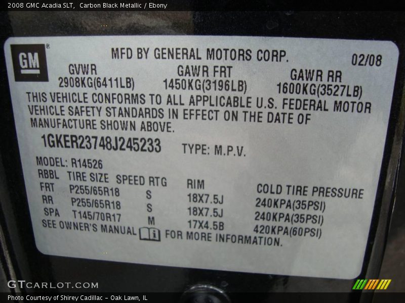 Carbon Black Metallic / Ebony 2008 GMC Acadia SLT