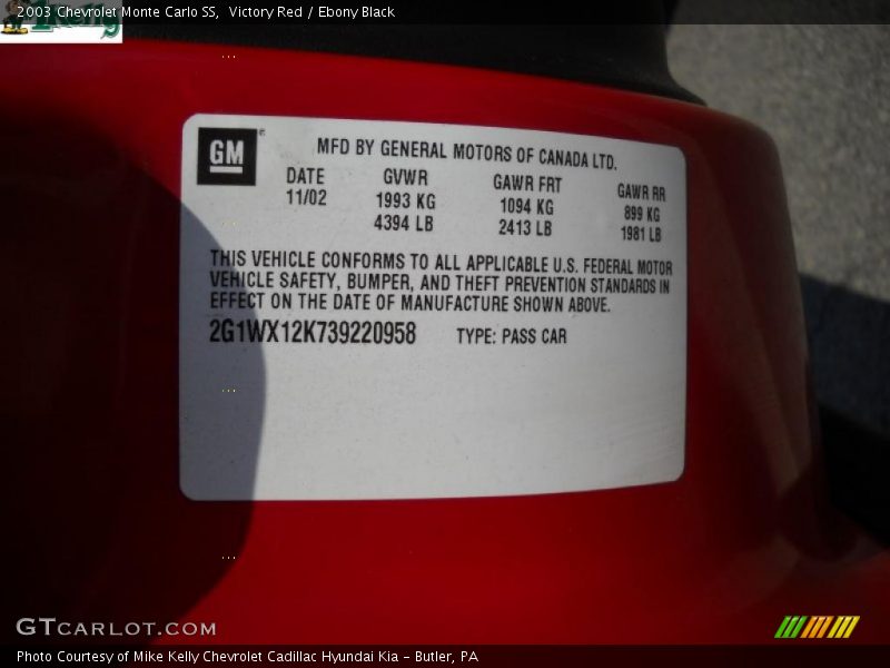 Victory Red / Ebony Black 2003 Chevrolet Monte Carlo SS