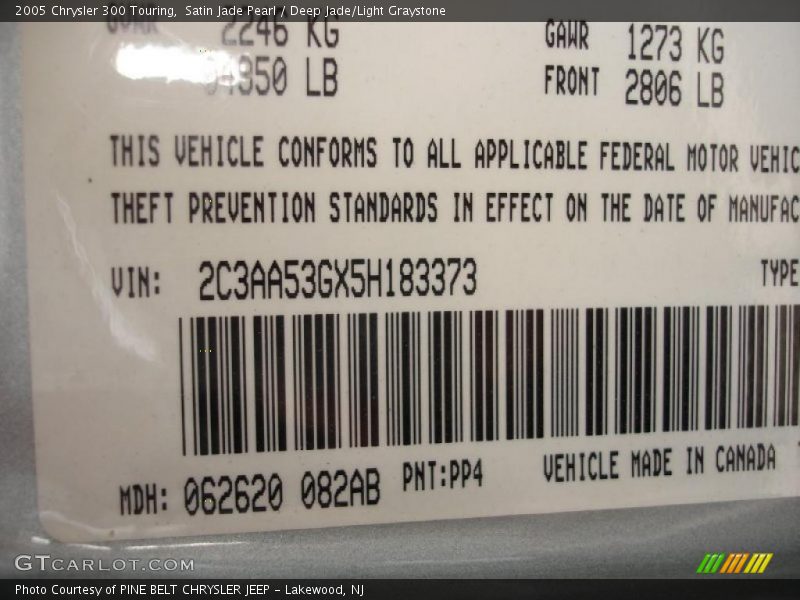 Satin Jade Pearl / Deep Jade/Light Graystone 2005 Chrysler 300 Touring