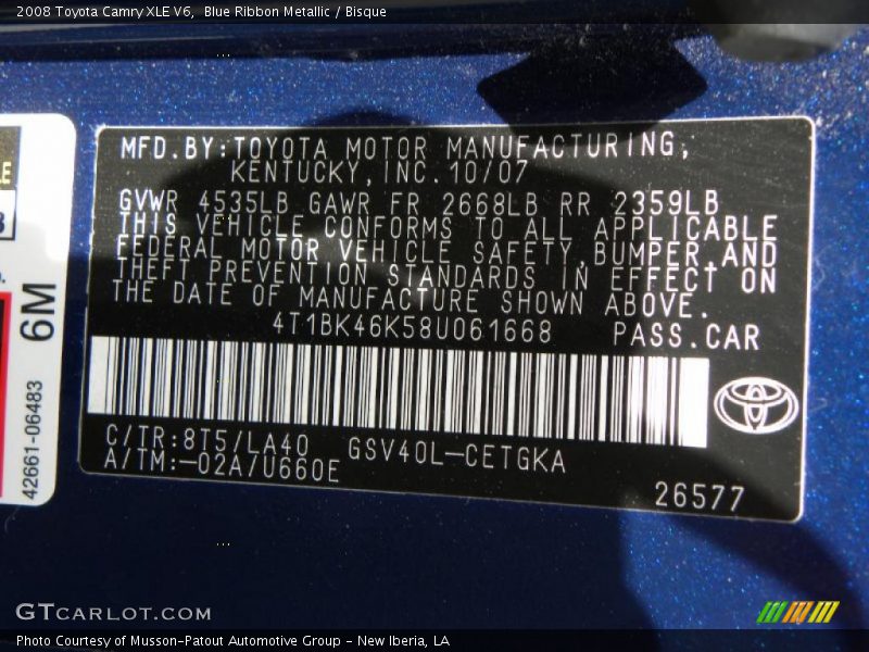 Blue Ribbon Metallic / Bisque 2008 Toyota Camry XLE V6