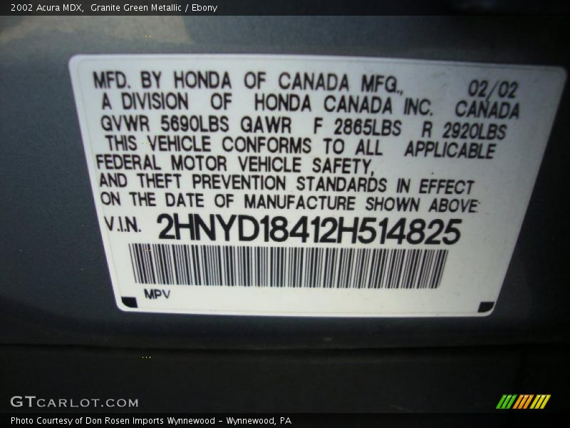 Granite Green Metallic / Ebony 2002 Acura MDX