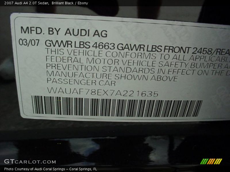 Brilliant Black / Ebony 2007 Audi A4 2.0T Sedan