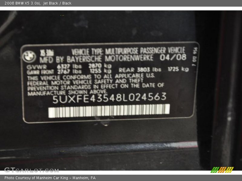 Jet Black / Black 2008 BMW X5 3.0si