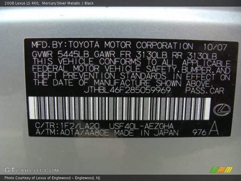Mercury Silver Metallic / Black 2008 Lexus LS 460
