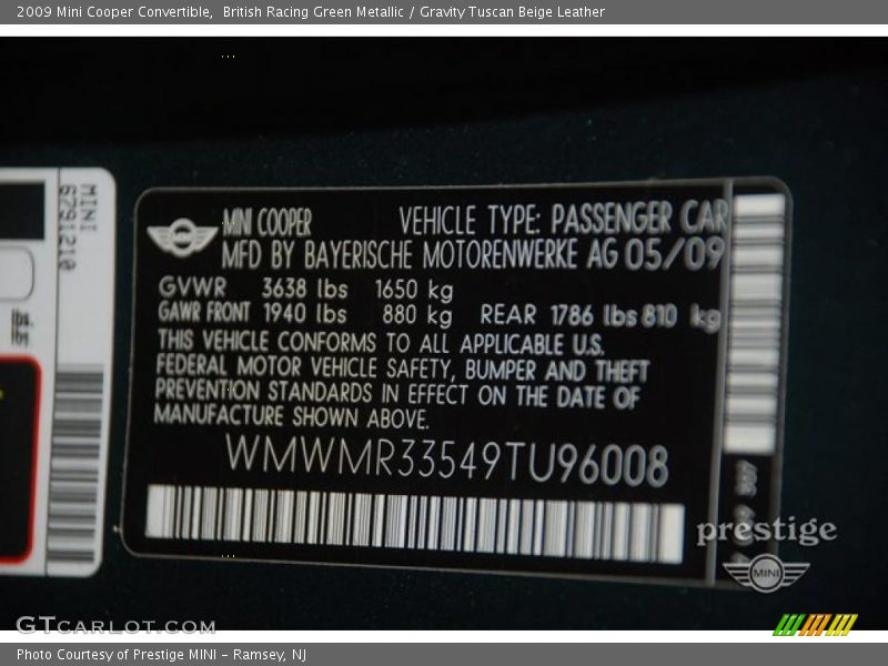 British Racing Green Metallic / Gravity Tuscan Beige Leather 2009 Mini Cooper Convertible