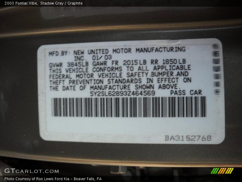 Shadow Gray / Graphite 2003 Pontiac Vibe