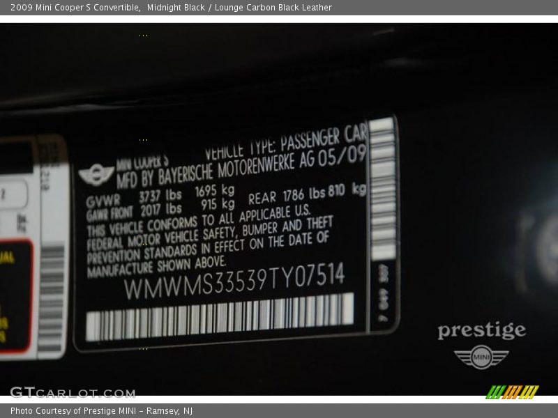 Midnight Black / Lounge Carbon Black Leather 2009 Mini Cooper S Convertible