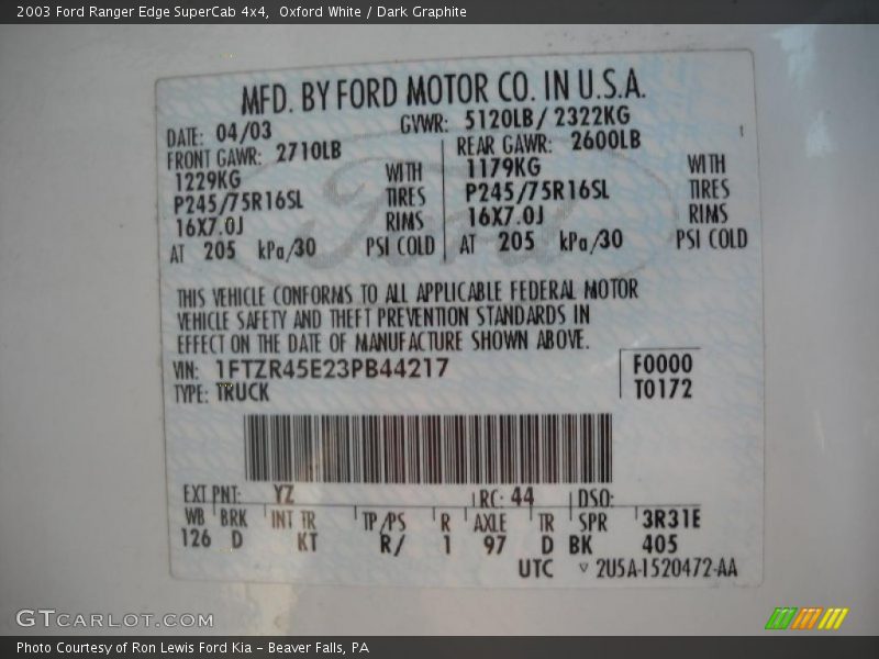 Oxford White / Dark Graphite 2003 Ford Ranger Edge SuperCab 4x4