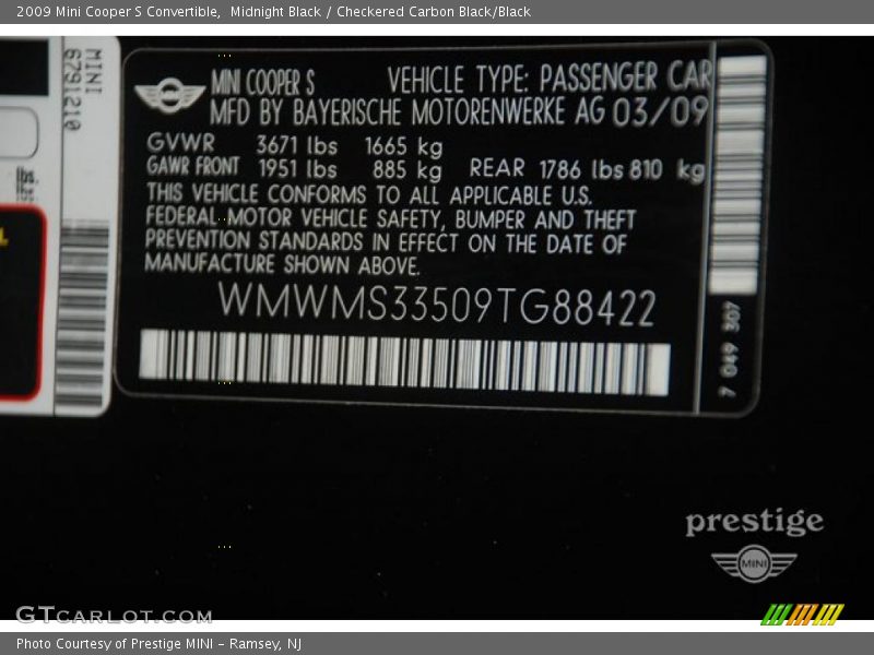 Midnight Black / Checkered Carbon Black/Black 2009 Mini Cooper S Convertible