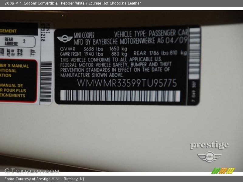 Pepper White / Lounge Hot Chocolate Leather 2009 Mini Cooper Convertible